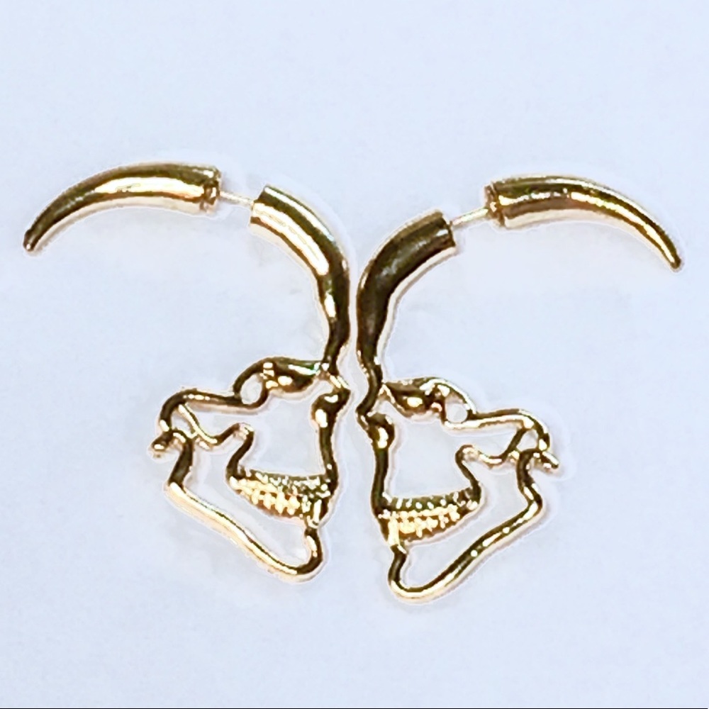 Gold Silouhette Skull Earrings - Picture 5 of 8